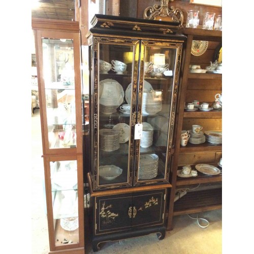 Black Lacquer Asian Inspired China Cabinet