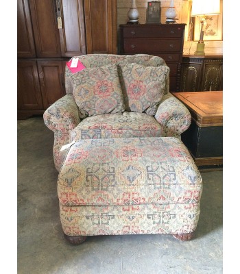 SOLD - Overstuffed arm chair with ottoman