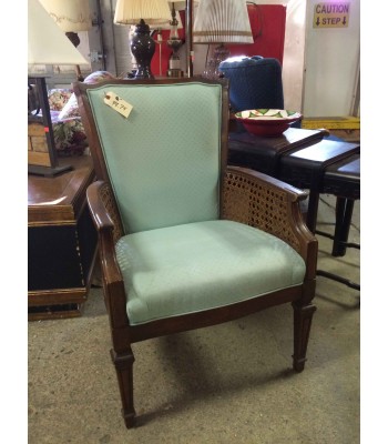 SOLD - Wood Arm Chair with Upholstered Back and Seat